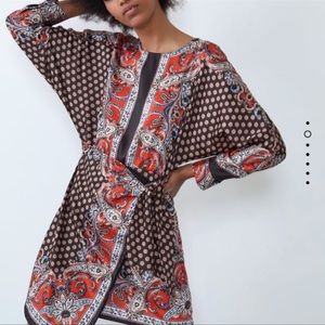Zara Red and Black Paisley Mini Dress